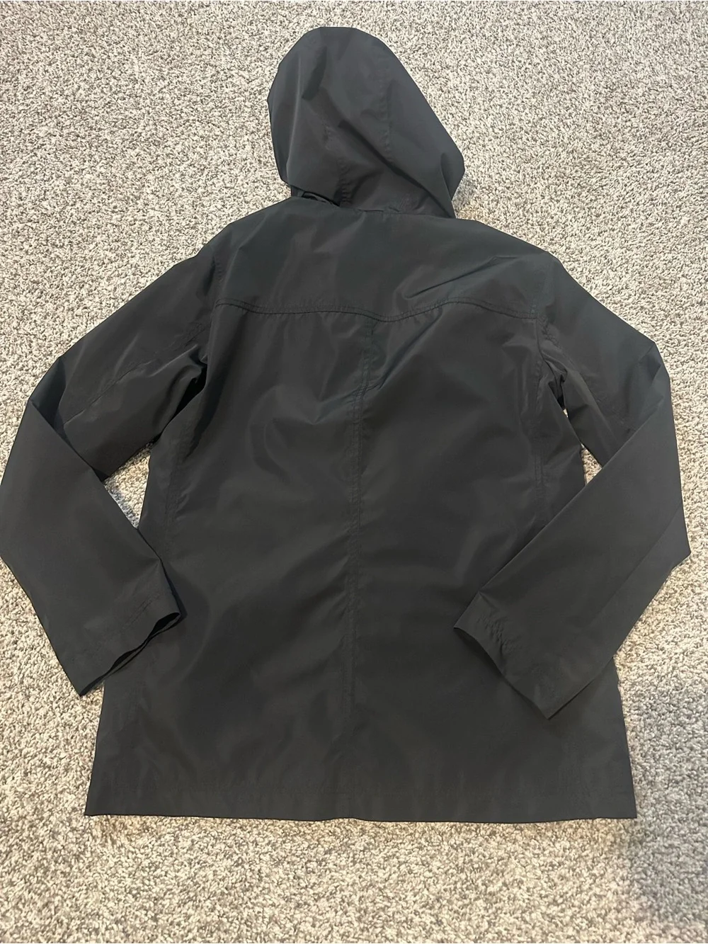 Cole Haan Black Hooded Raincoat with Snap and Zip Closure